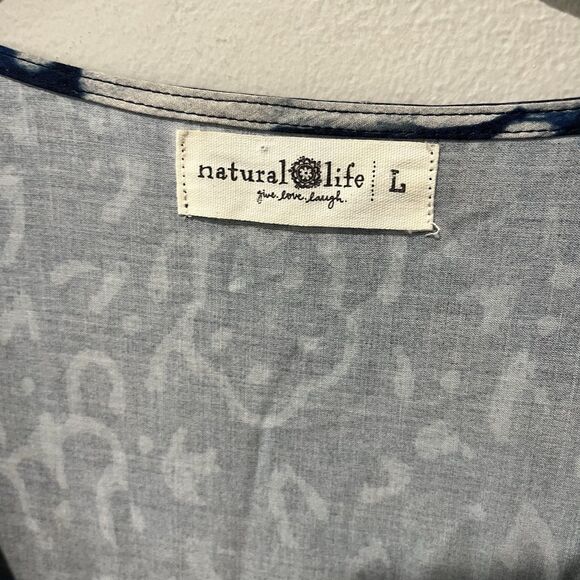 Natural Life Avery Midi Dress Women’s Large Navy Blue Shibori Tie-Dye Button - Picture 4 of 8